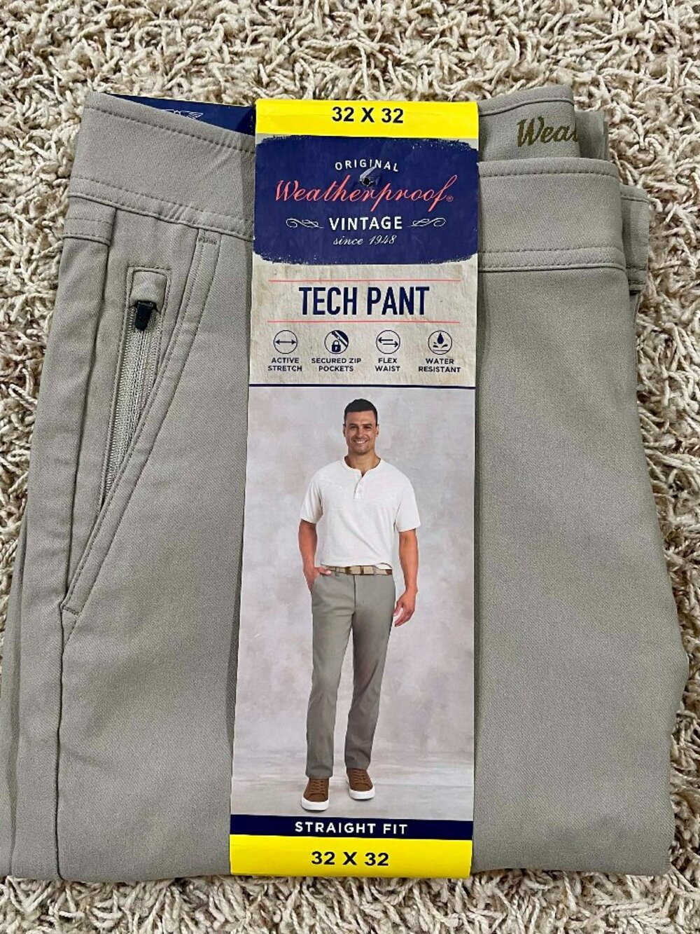 Weatherproof Vintage Men's Tech Pants Tan, Size 32x32 (New)